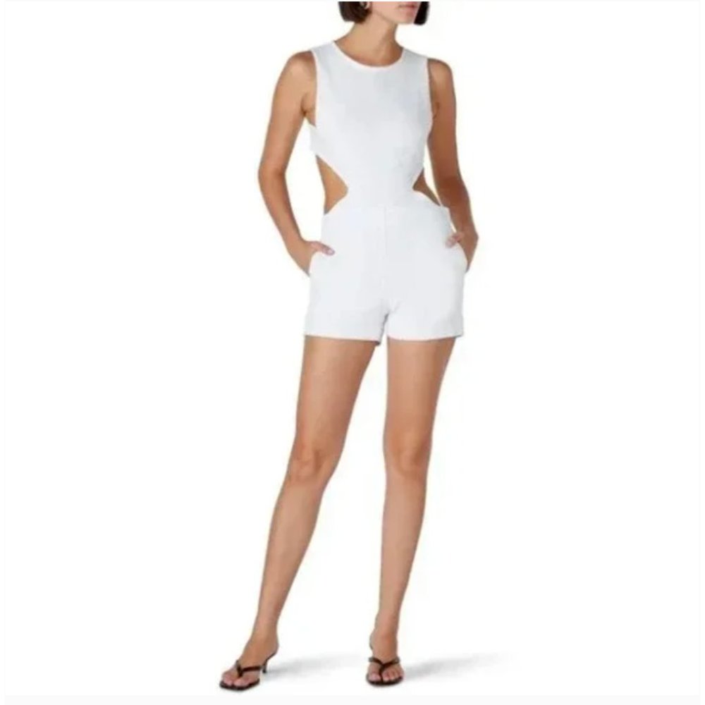 3 x 1 NYC Crossbody Denim Romper White Pockets Sleeveless Size Small